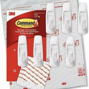1 Pack 3M Command 7 Large Utility Hooks & 12 Adhesive Strip Per Pack White Color